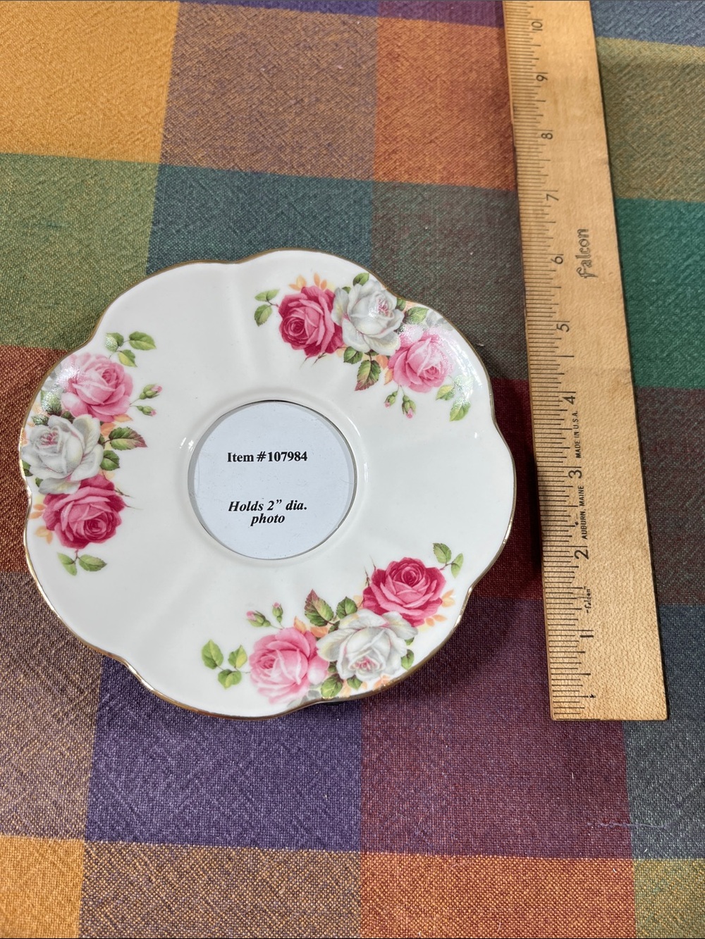 Vintage Floral Bone China Saucer with Pink Rose Pattern frame